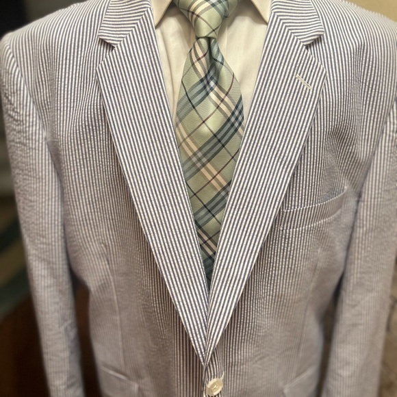 Alan Flusser Sport Coat Blazer Jacket Blue and White Striped Men 48R - Picture 11 of 15